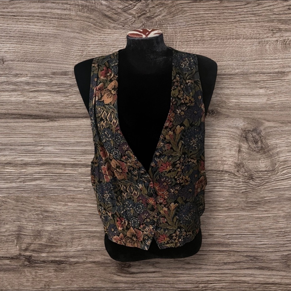 You Babes Vintage Women’s Floral Vest Waistcoat Carpet Bag Size Large